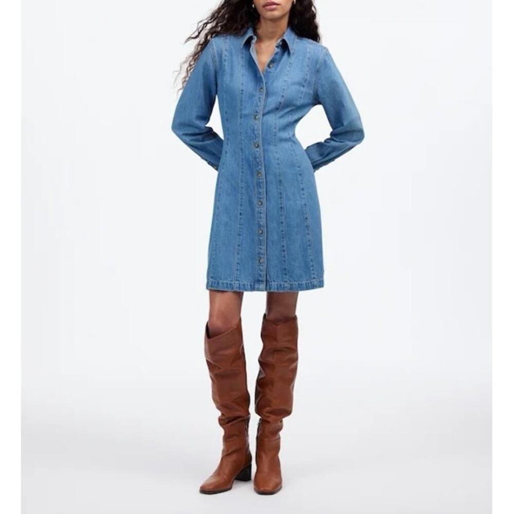 Madewell Seamed Button Front Mini Dress In Ramey Wash: Airy Denim Edition Size 2